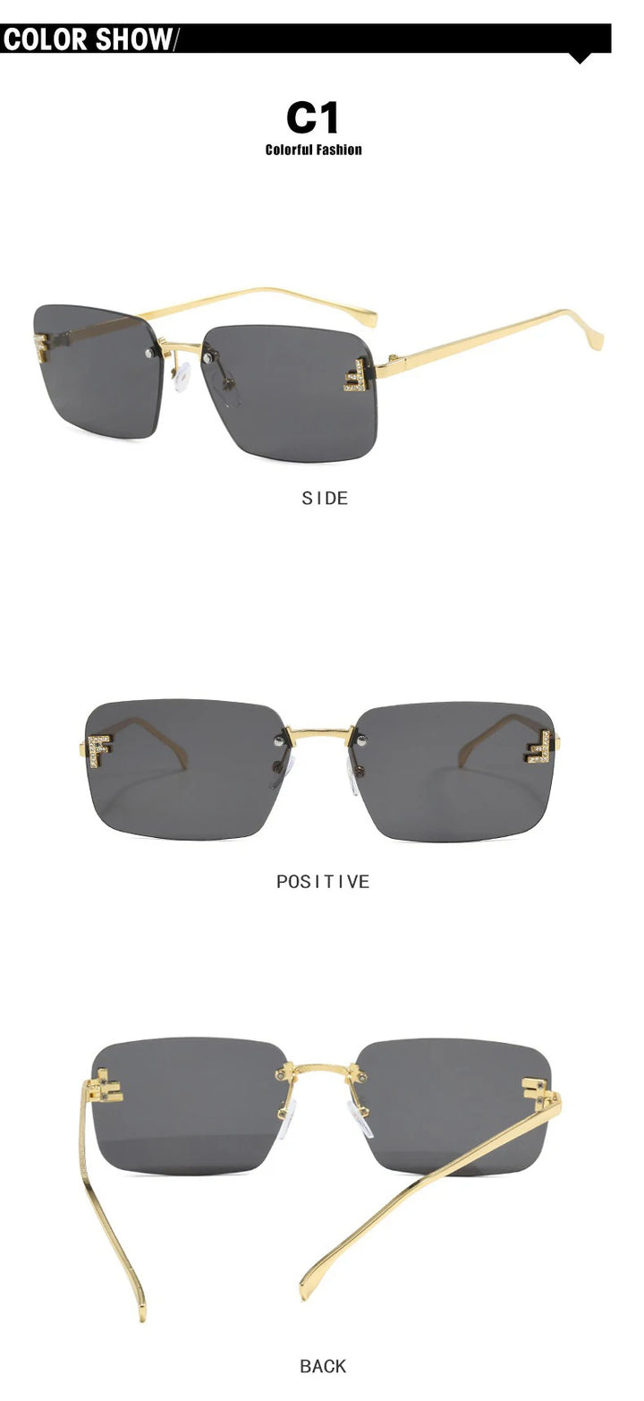 Rimless Sqaure Sunglasses F Letter Rectangle Shades For Men Women Trendy Driving Frameless Casual Eyewear UV400 Oculos Del Sol