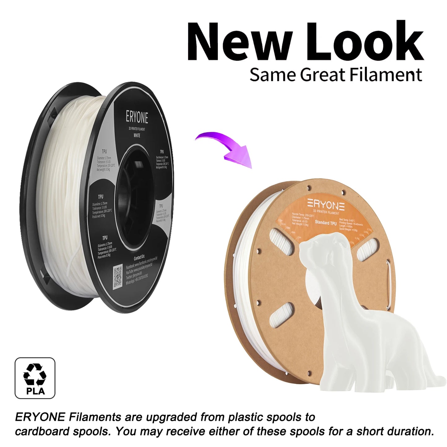 Eryone Flexible TPU Filament 1.75mm 3D Printing TPU Filament for 3D Printer,1 Spool, Transparent 0.5kg