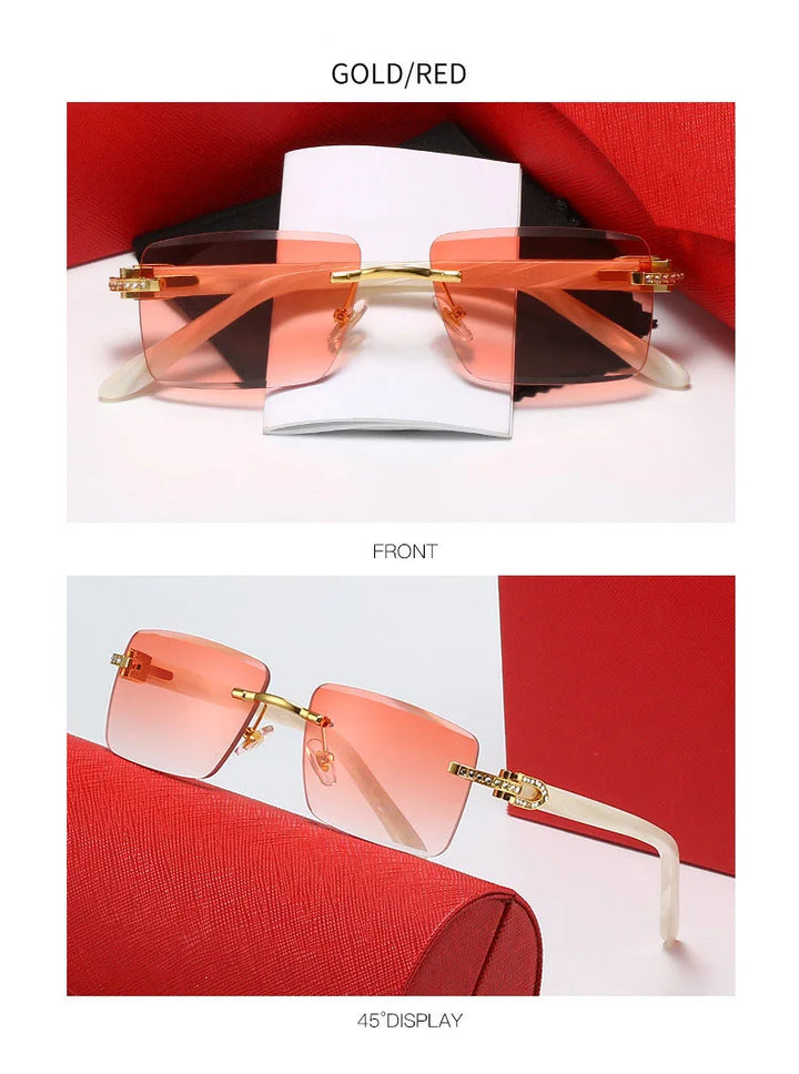 Luxury Brand Diamond Acetate Frame Square Sunglasses For Men Trendy Rimless Rectangle Sun Glasses Oculos De Sol Masculino