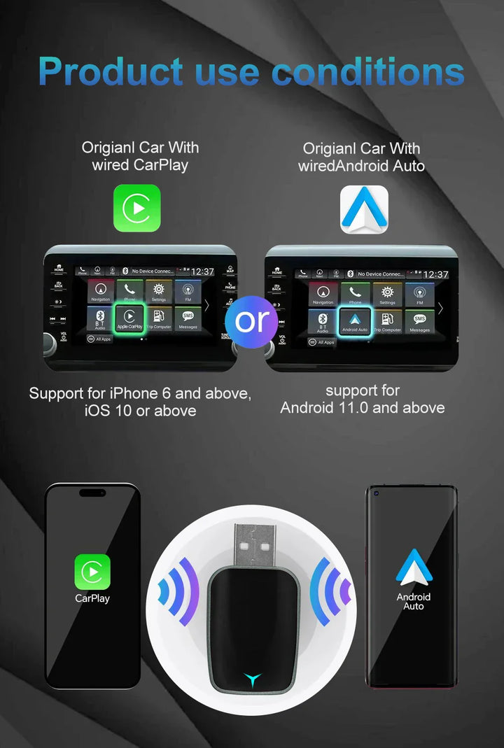 2025 NEW 2 In 1 Wireless Carplay AI Box Android Auto Plug And Play Applicable To Convert Original Car Wired Carplay To Wireless