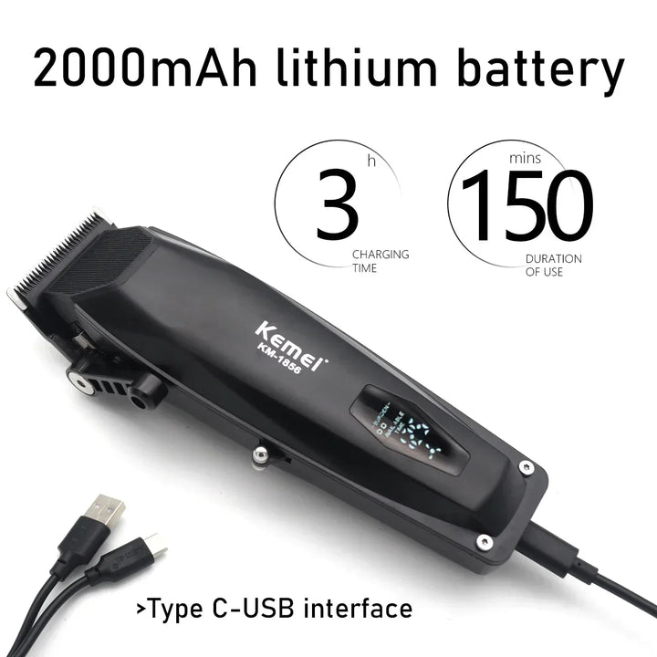 Kemei KM-1856 Men's Hair Clipper LED Display Cordless USB Interface Professional Hair Cutting Machine Hair Trimmer Haircut