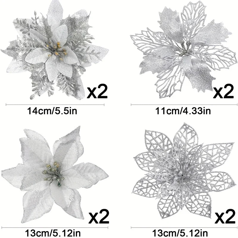 Glitter Artificial Christmas Flowers Set