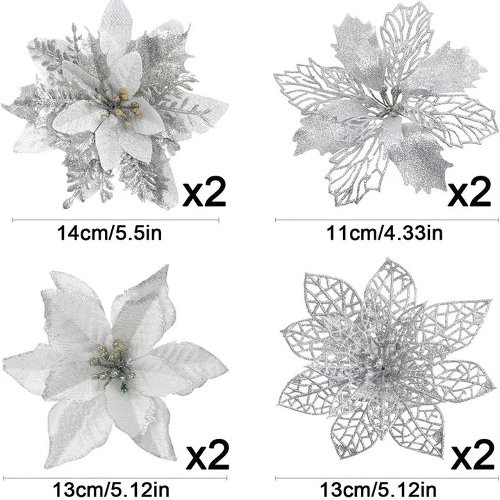 Glitter Artificial Christmas Flowers Set