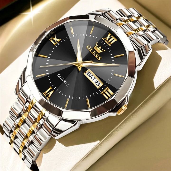 OLEVS Men's Watches Causal Fashion Original Quartz Watch for Man Waterproof Stainless Steel Luminous Date Week Trend Dress Reloj