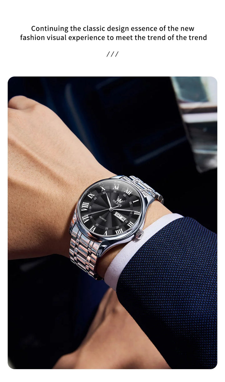 OLEVS 3663 Mens Watch Classic Original Brand Quartz Watch Waterproof  Luminous Watches For Men Dual Calendar Display Gifts Box