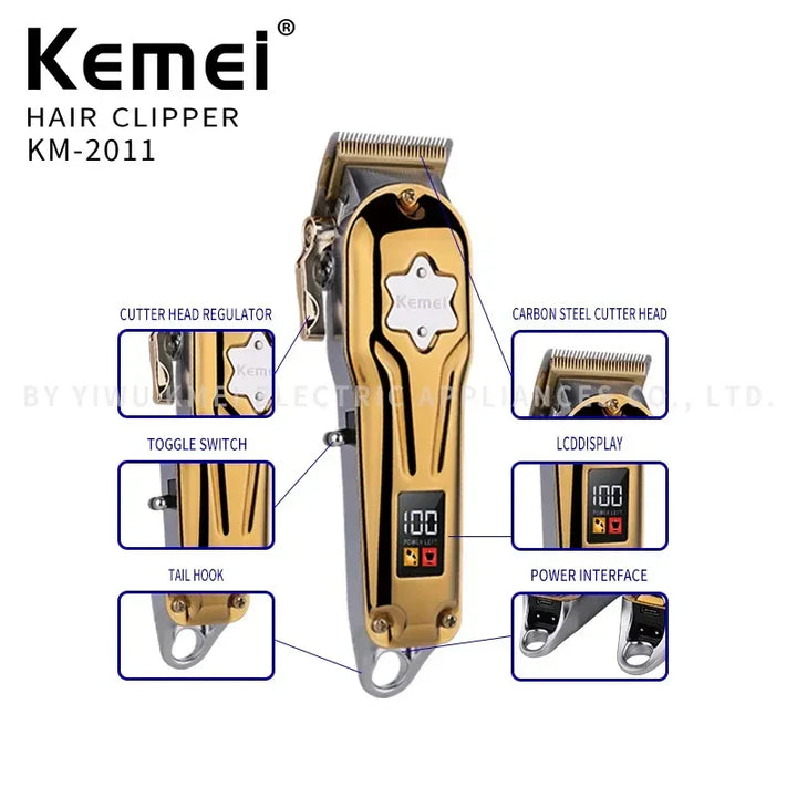 Kemei KM-2011 New Men's Electric Hair trimmer Two-Piece Suit LED Display Metal Hair Clipper USB Charging Trimmer Hair Clipper