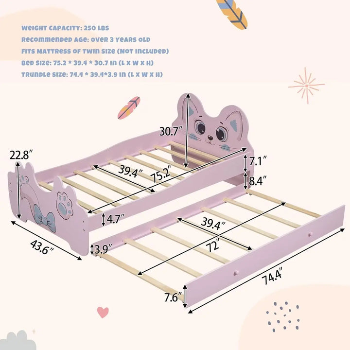 Twin Cat-Shaped Bed with Trundle