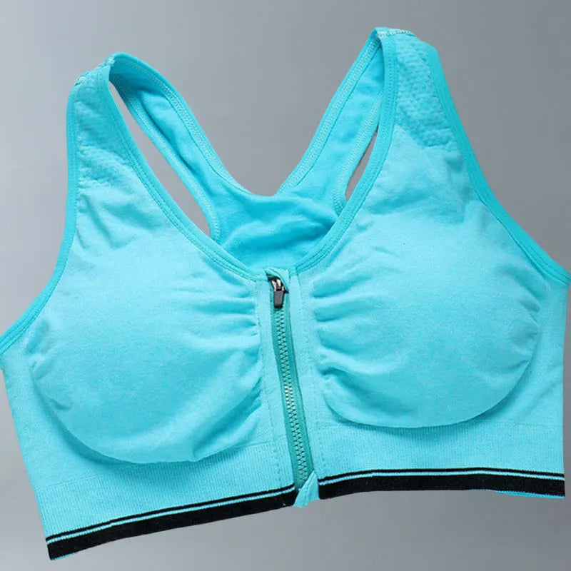 Front Zipper Sport Bra Gym top Breathable Brassiere Yoga Workout Running Vest Women's Underwear Shockproof Running Fitness Bra