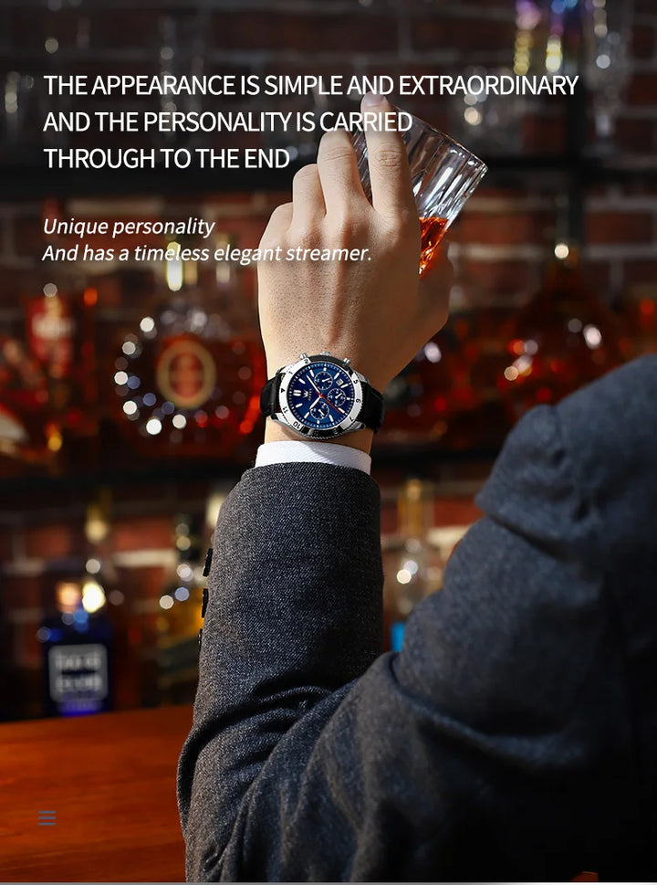 OLEVS Original Quartz Watch for Men Leather Strap Chronograph Calendar Waterproof Luminous Men's Wristwatches Relógio Masculino