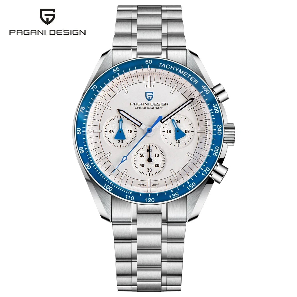 PAGANI DESIGN 2025 New Moon Men's Watches Luxury Quartz Watch For Men VK63 Chronograph AR Sapphire Mirror Ceramic Bezel Luminous