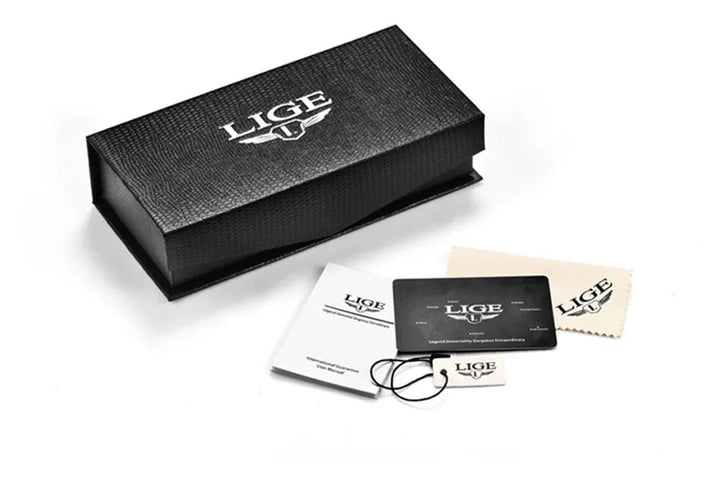 LIGE New Fashion Mens Watches Top Brand Luxury Hollow Watch Men Military Sports Waterproof Quartz Watch For Men Montre Homme+BOX