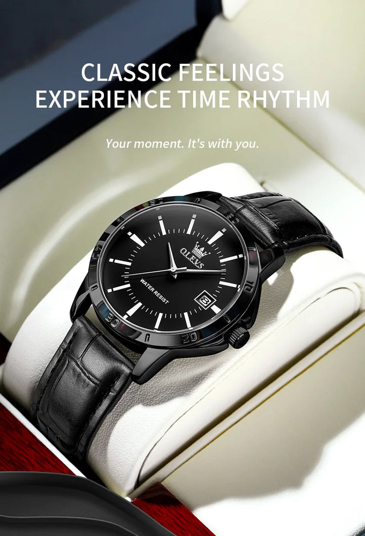 OLEVS TY716 Mens Watch Original Fashion Quartz Watch For Men Waterproof Leather Strap Calendar Daily Automatic Date Mens Gifts