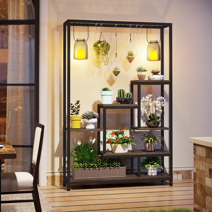 Tribesigns 5 Tiers Tall Indoor Plant Stand 70.9 inches Large Metal Plant Shelf with 10 PC S Hanging Hooks for Garden