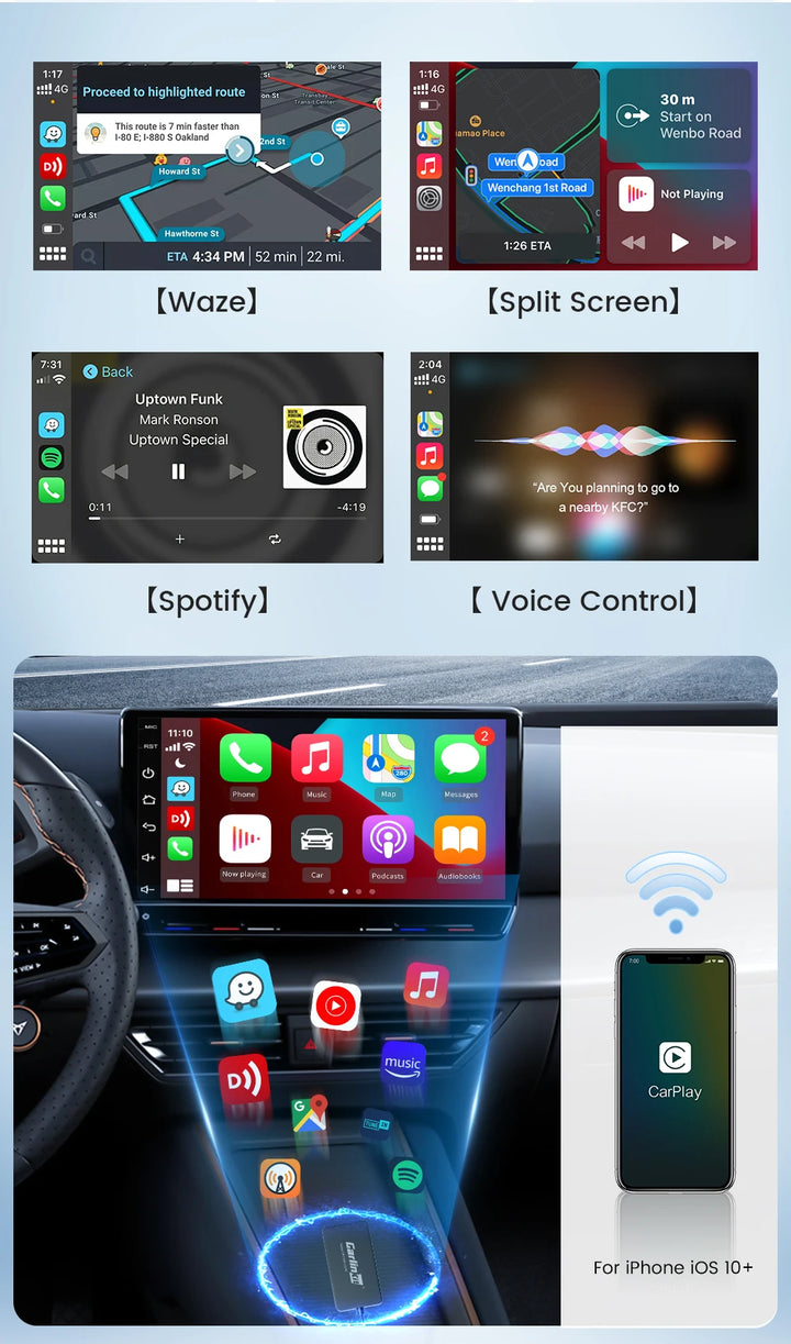 Carlinkit Wired/Wireless CarPlay Wireless Android Auto Dongle Mirror For Modify Android Screen Car Ariplay  Smart Link IOS 14 15