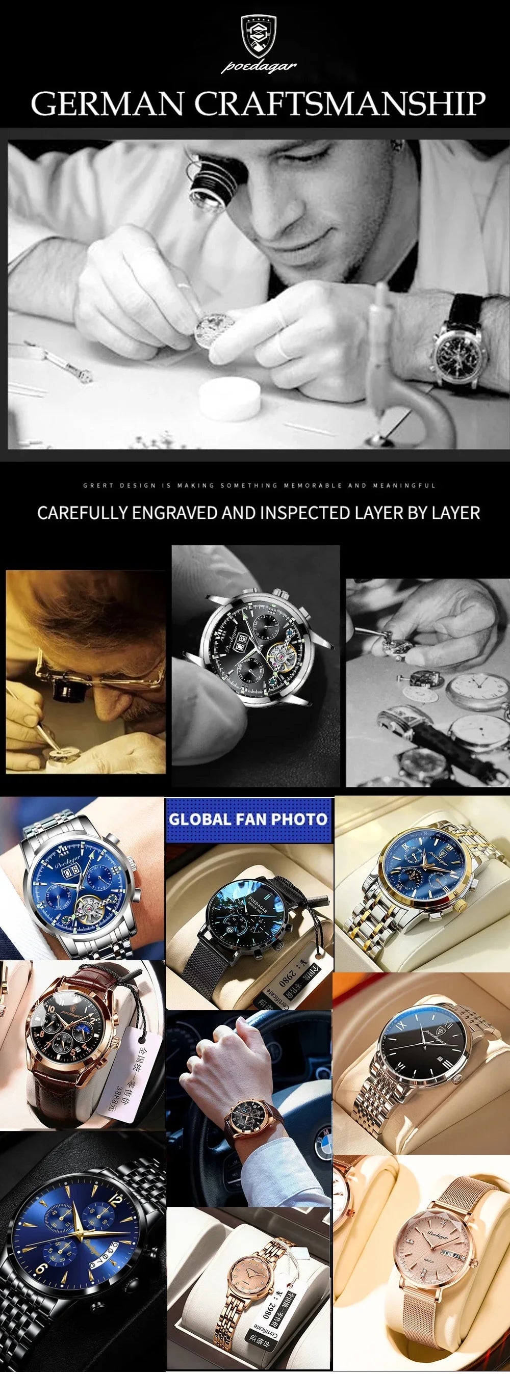 POEDAGAR Luxury Classic Man Watches Luminous Date Stainless Steel Square Quartz Male Clock Waterproof Watch for Men Reloj +Box