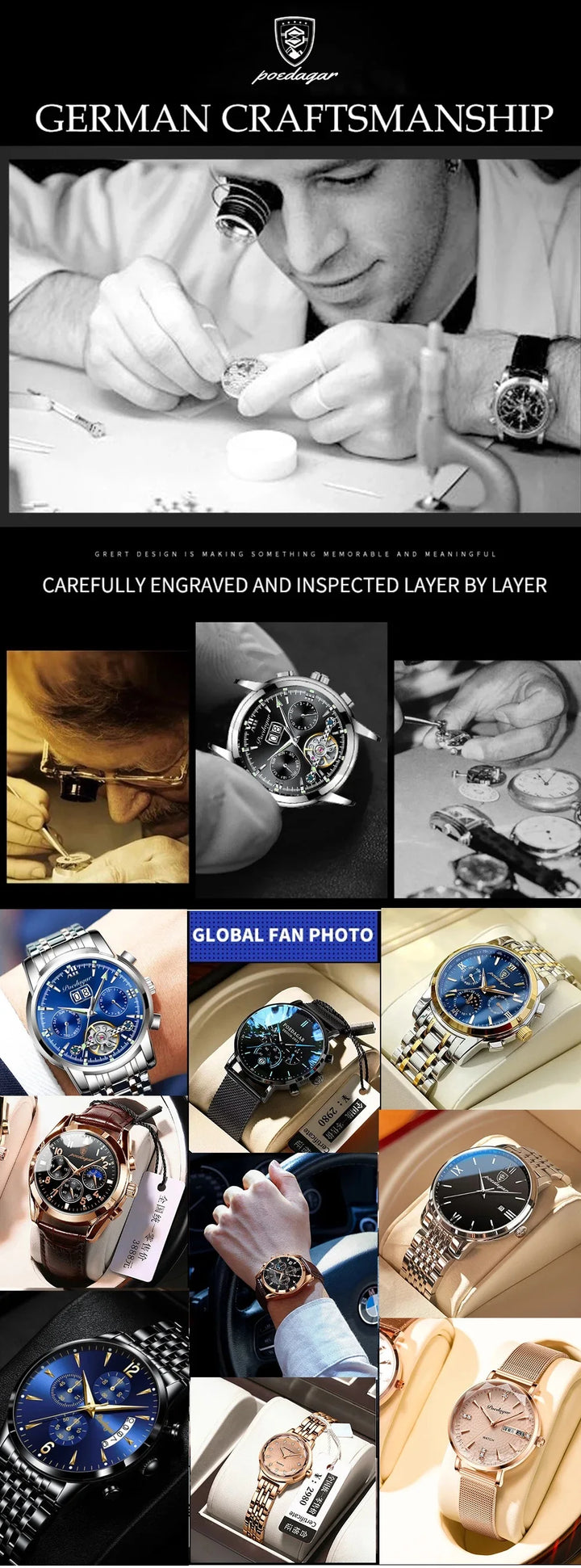 POEDAGAR Luxury Classic Man Watches Luminous Date Stainless Steel Square Quartz Male Clock Waterproof Watch for Men Reloj +Box