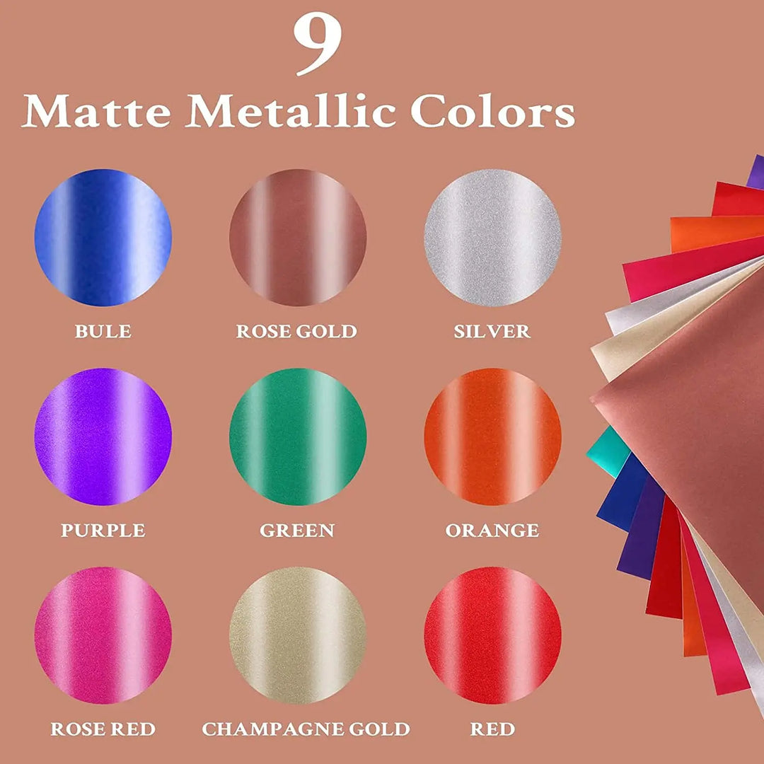 9pcs HTVRONT 30X30cm Matte Metallic Permanent Adhesive Vinyl Bundle Sheets Sticky Craft Sticker Film for Cricut DIY Decor