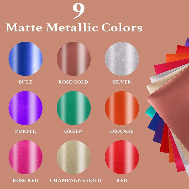 9pcs HTVRONT 30X30cm Matte Metallic Permanent Adhesive Vinyl Bundle Sheets Sticky Craft Sticker Film for Cricut DIY Decor