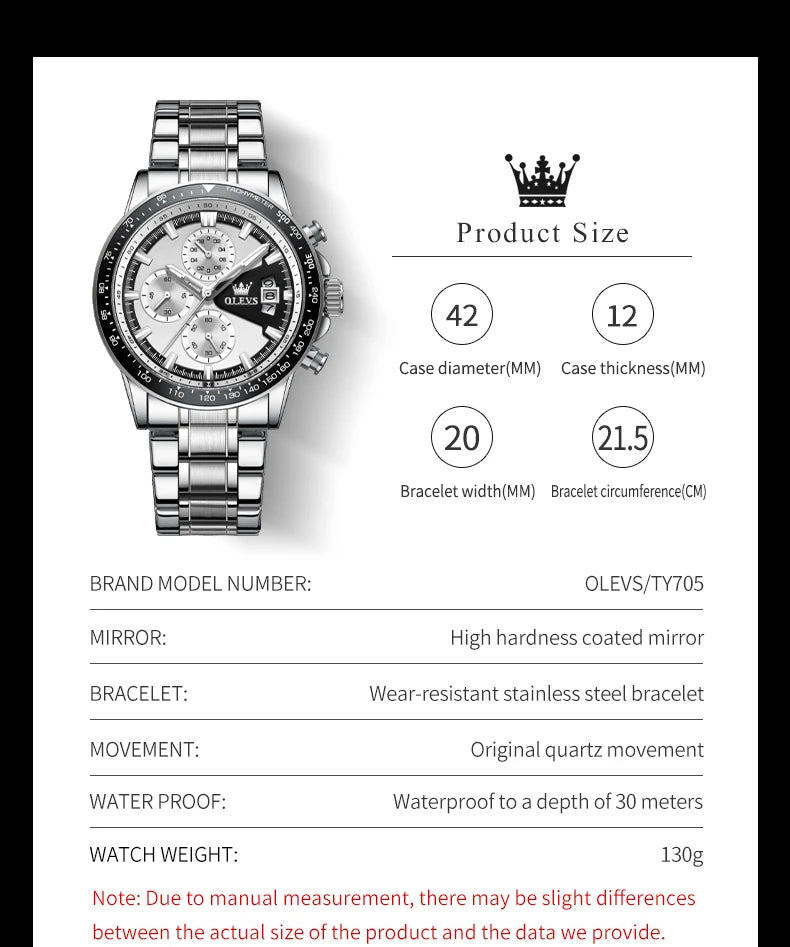 OLEVS Top Brand Men's Watches Casual Fashion Original Wristwatch Chronograph Waterproof Stainless Steel Luminous Date 2023 New
