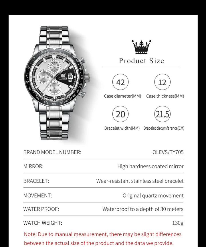 OLEVS Top Brand Men's Watches Casual Fashion Original Wristwatch Chronograph Waterproof Stainless Steel Luminous Date 2023 New