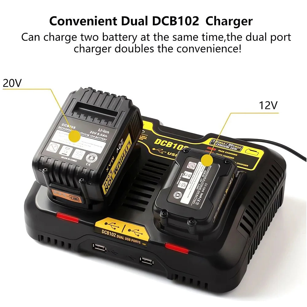 DCB102 DCB118 DCB112 Li-ion Battery Double Charging Dual USB Ports Charger For DeWalt 12V 14.4V 18V 20V DCB101 DCB200 DCB201