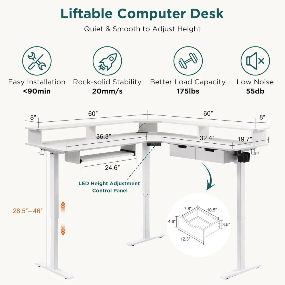 L Shaped Electric Office Desk