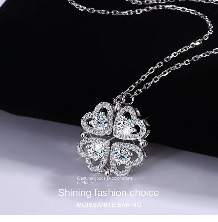 Sterling silver S925 four-leaf clover necklace for women Light Luxe Mosan diamond clavicle chain flower-shaped pendant for women