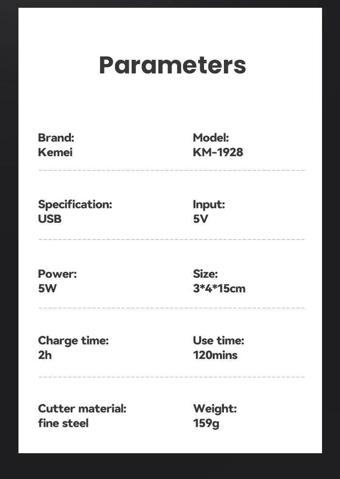 Kemei Transparent Body Electric Hair Clippers Kit KM-1926 KM-1928 Rechargeable Trimmer KM-TX7 Waterproof Men's Shaver Barber