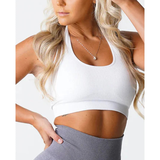 New Limitless Ribbed Seamless Halter Bra Spandex  Woman Fitness Elastic Breathable Breast Enhancement Leisure Sports Underwear
