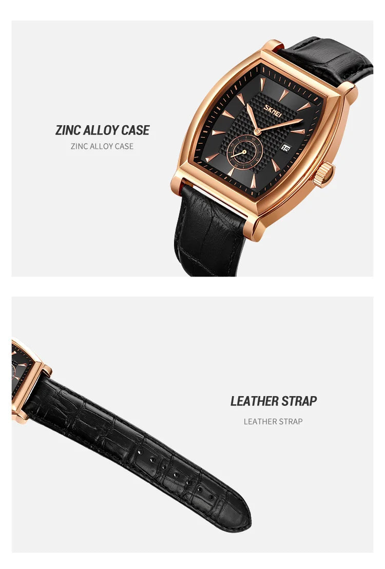 SKMEI relogio masculino Top Brand Luxury Genuine Leather Strap Business Mens Watches Waterproof Quartz Date Time Wristwatches
