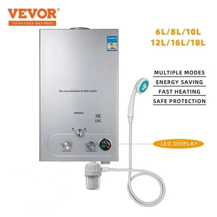 VEVOR 6L-18L Propane Gas Tankless Water Heater, Bathroom heating instant,Outdoors Water Heater Boiler Car Camping