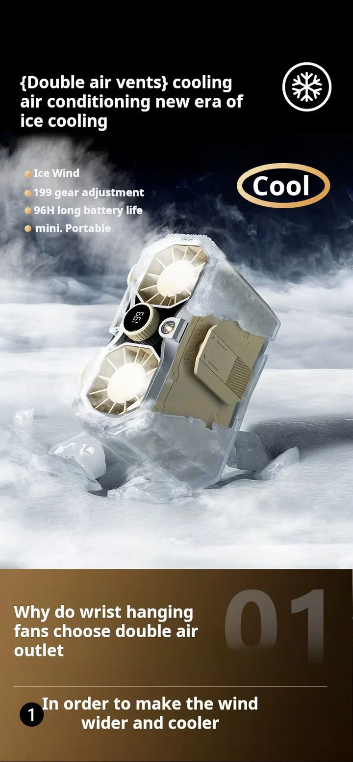 20000mAh Ultra Long Battery Neck and Waist Fan 199 Speed Stepless Control Dual Airflow Rechargeable Power Bank and Flashlight
