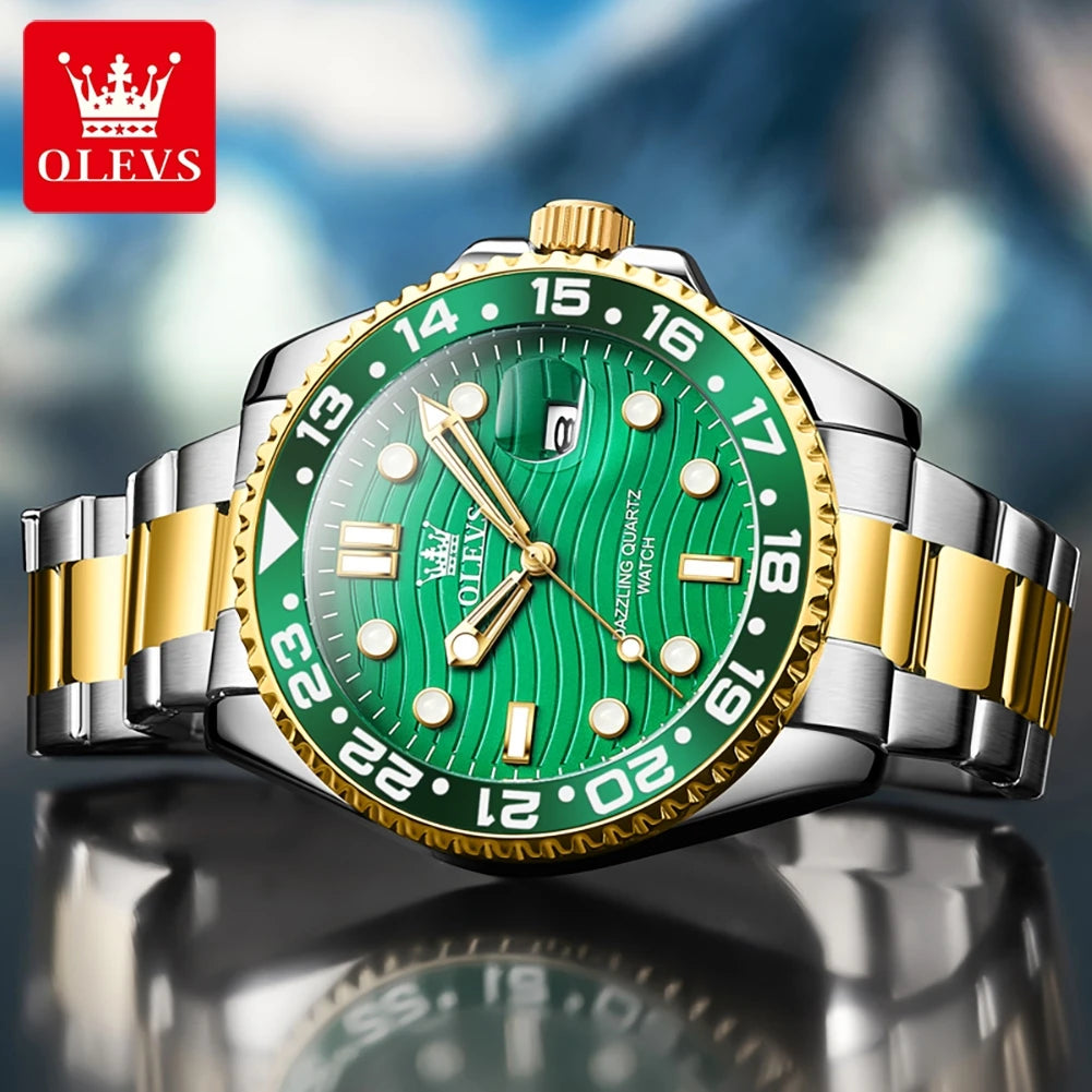 OLEVS Original Brand High Fashion Men's watch WaterproofCalendar Quartz Watch for Male Luminous Stainless Steel Authentic Watch