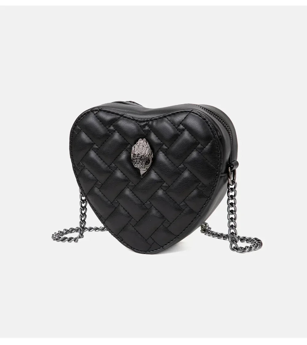 2024 Women's Heart-Shaped Herringbone Crossbody Bag with Eagle and Bird Head Shoulder Bag Chain Purse