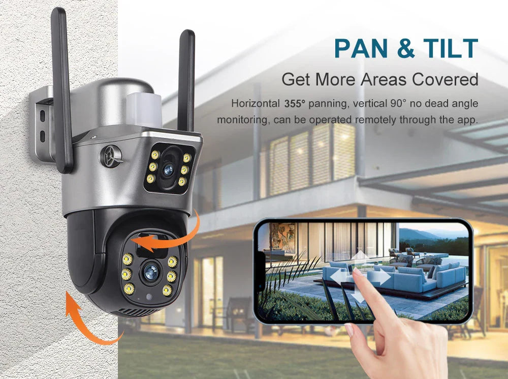 4G Sim Card Solar Camera Dual Lens Outdoor 8MP 4K Low Power Battery IP Camera PIR Night Vision V380 Pro CCTV Security Protection