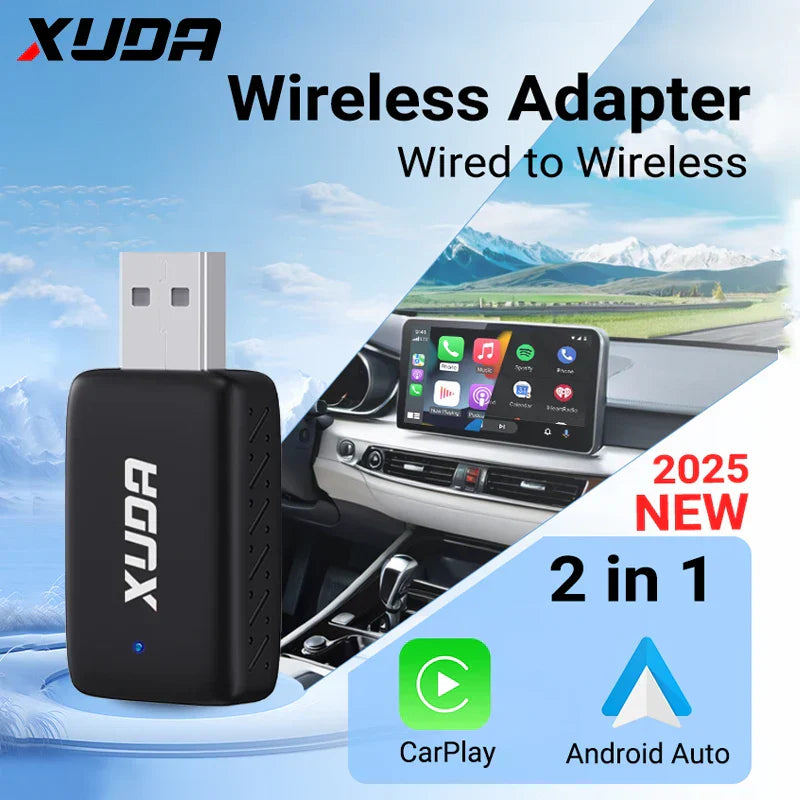 XUDA 2in1 Wireless CarPlay AI Mini Box Android Auto Box Plug&Play Automatic Connection Compatible with 99% of Cars For Car Radio