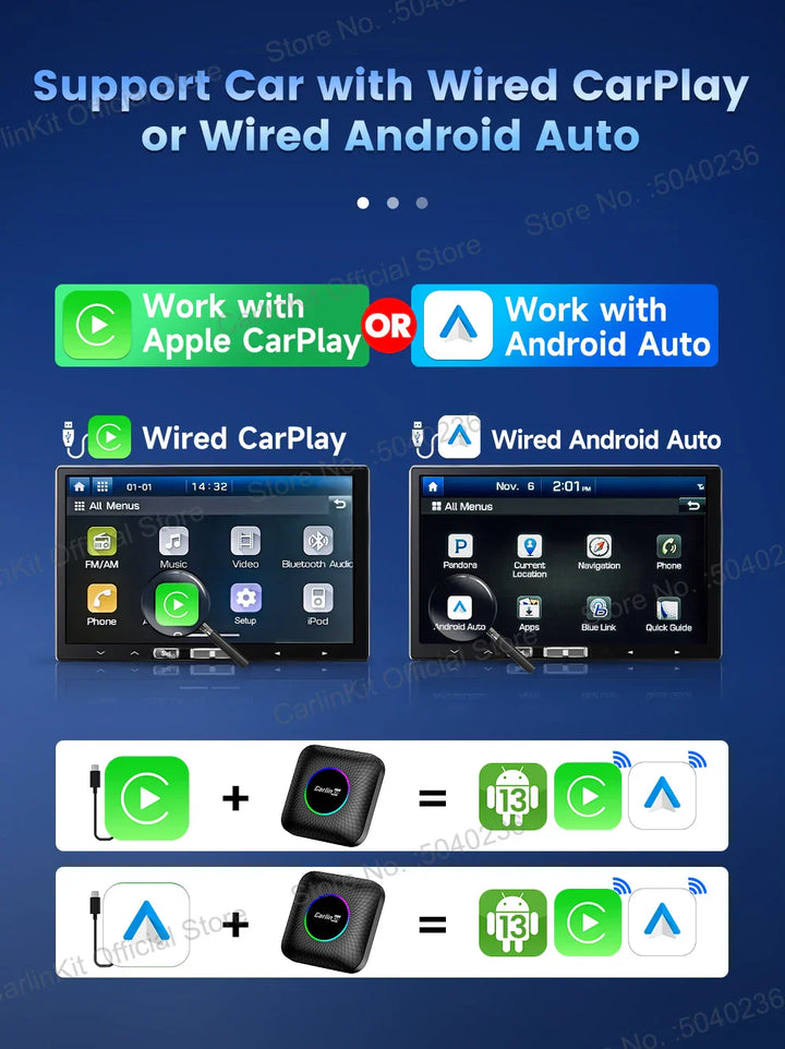 2025  CarlinKit CarPlay AI Box Android 13.0 SM6225 QCM6125 Android Auto Wireless CarPlay Adapter 2.4+5GGPS 64G 128G FOTA Upgrade