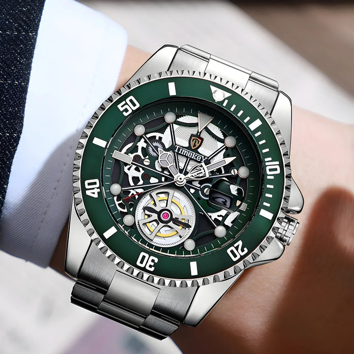 1pc men's quartz watch, mechanical watch shape, big brand design, rotating bezel, business, daily wear. Valentine's Gift