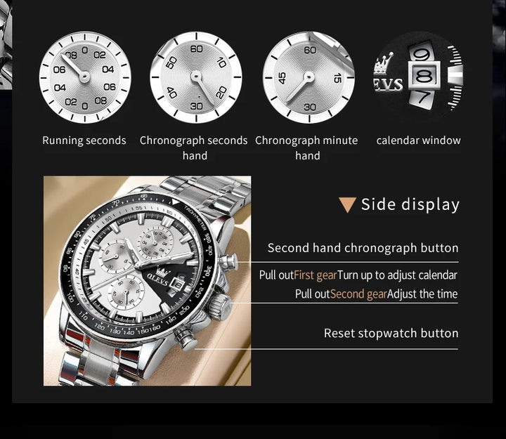 OLEVS Top Brand Men's Watches Casual Fashion Original Wristwatch Chronograph Waterproof Stainless Steel Luminous Date 2023 New