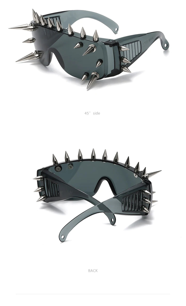 Steampunk Rivet Cyber Spike Decor Goggles Wild Rock Sun Glasses Women Men Metal Punk Conjoined Sunglasses Trendy Cool Eyeglasses