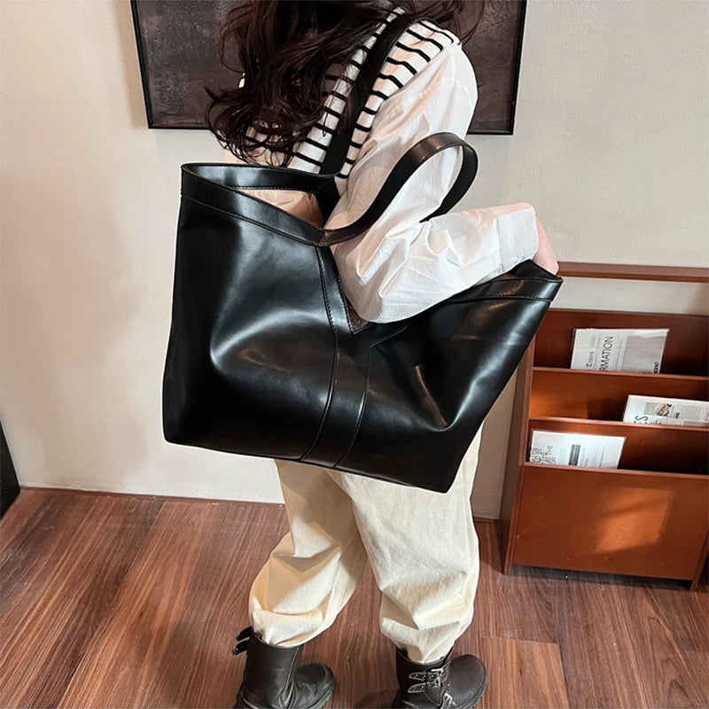Soft Luxury Y Letter Women Shoulder Bag New Genuine Leather Fashion Large Capacity Tote Bag High-end Casual Commuting Brand Bag
