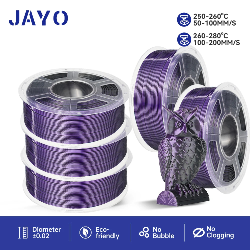 JAYO  pla plus SILK Three Colors Silk Rainbow 3D Printer Filament 1.75mm 100% No Bubble FDM 3D Printer Materials for 3D Printer