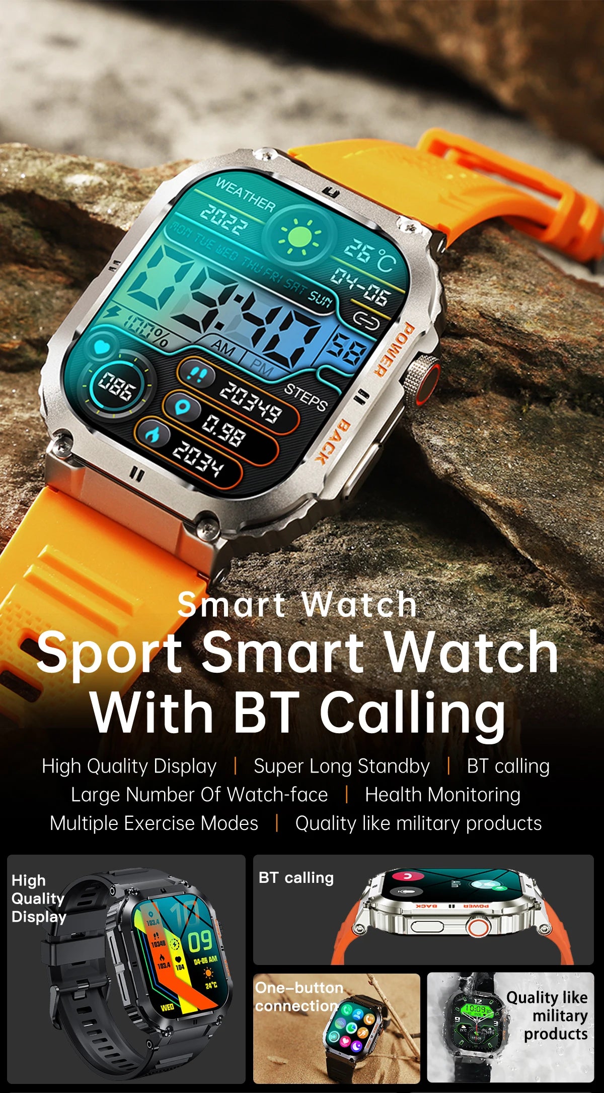 LIGE 1.96”Bluetooth Call Smart Watch Men 400mAh Waterproof Sport Fitness Tracker health monitor Smartwatch for Android IOS Phone