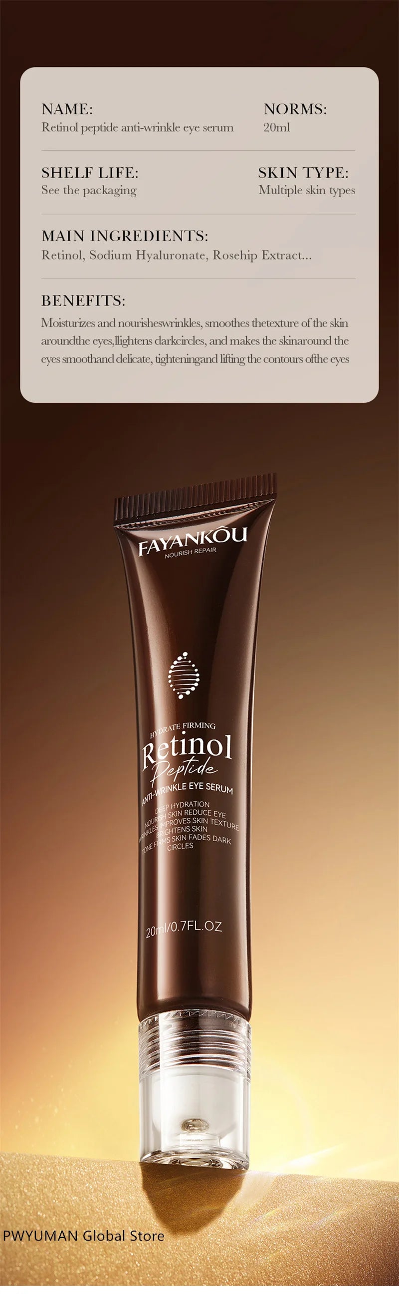 Retinol Anti Wrinkle Eye Serum Peptide Remove Dark Circles Eye Bags Puffiness Cream Moisturizing Repairing Korean Skincare New