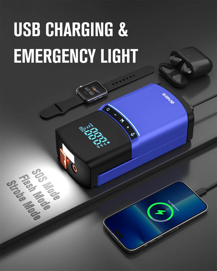 BUVAYE Car Jump Starter Air Pump 150PSI 2000A Jump Starter car battery starter Power Bank 150PSI Tire Compressor Powerbank