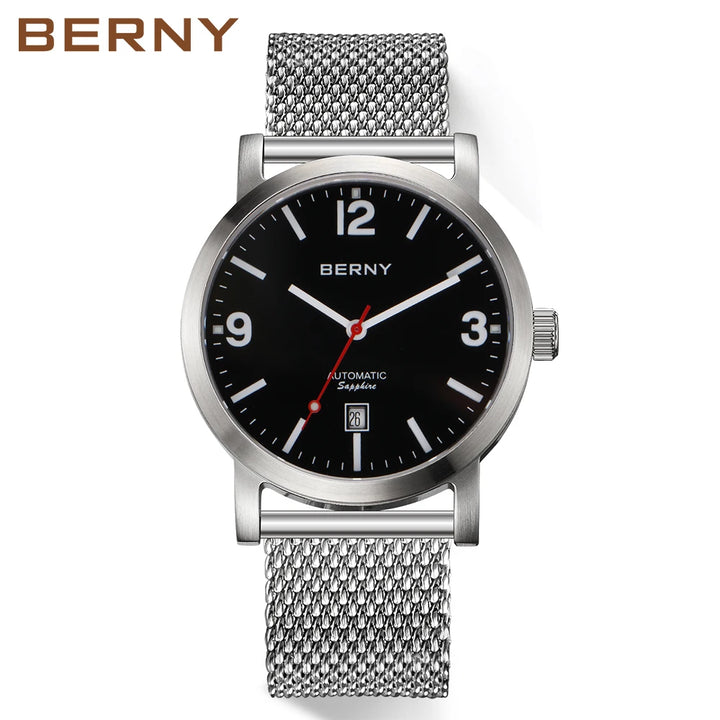 BERNY Watch for Men Mechanical Automatic Watches Seagull Luxury Brand Male Clock Water Resistant Swiss Railway Men's Wristwatch
