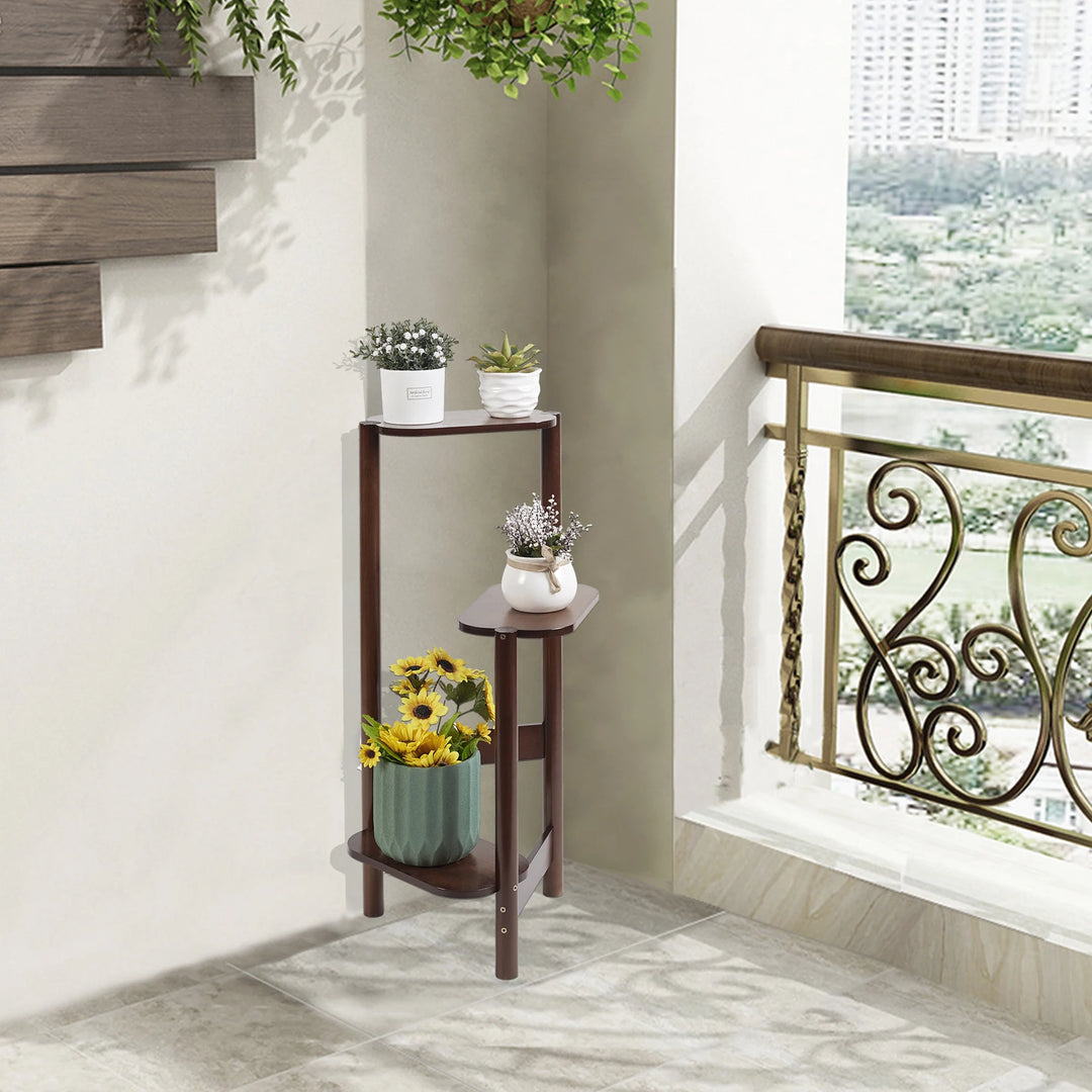 3 Tier Bamboo Tall Corner Plant Rack Planter Stand Flower Pot Holder Storage Rack for Balcony Garden Patio