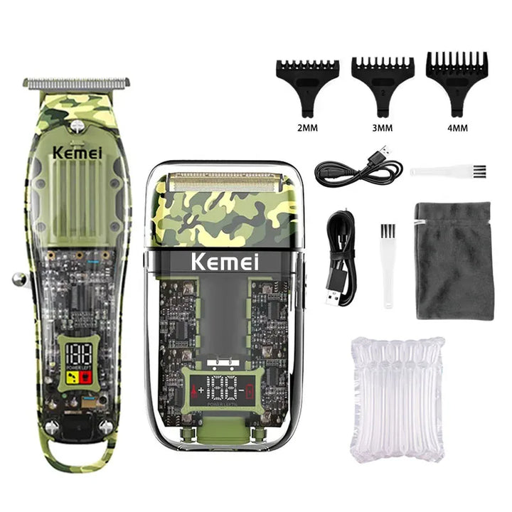 Kemei Transparent Body Electric Hair Clippers Kit KM-1926 KM-1928 Rechargeable Trimmer KM-TX7 Waterproof Men's Shaver Barber