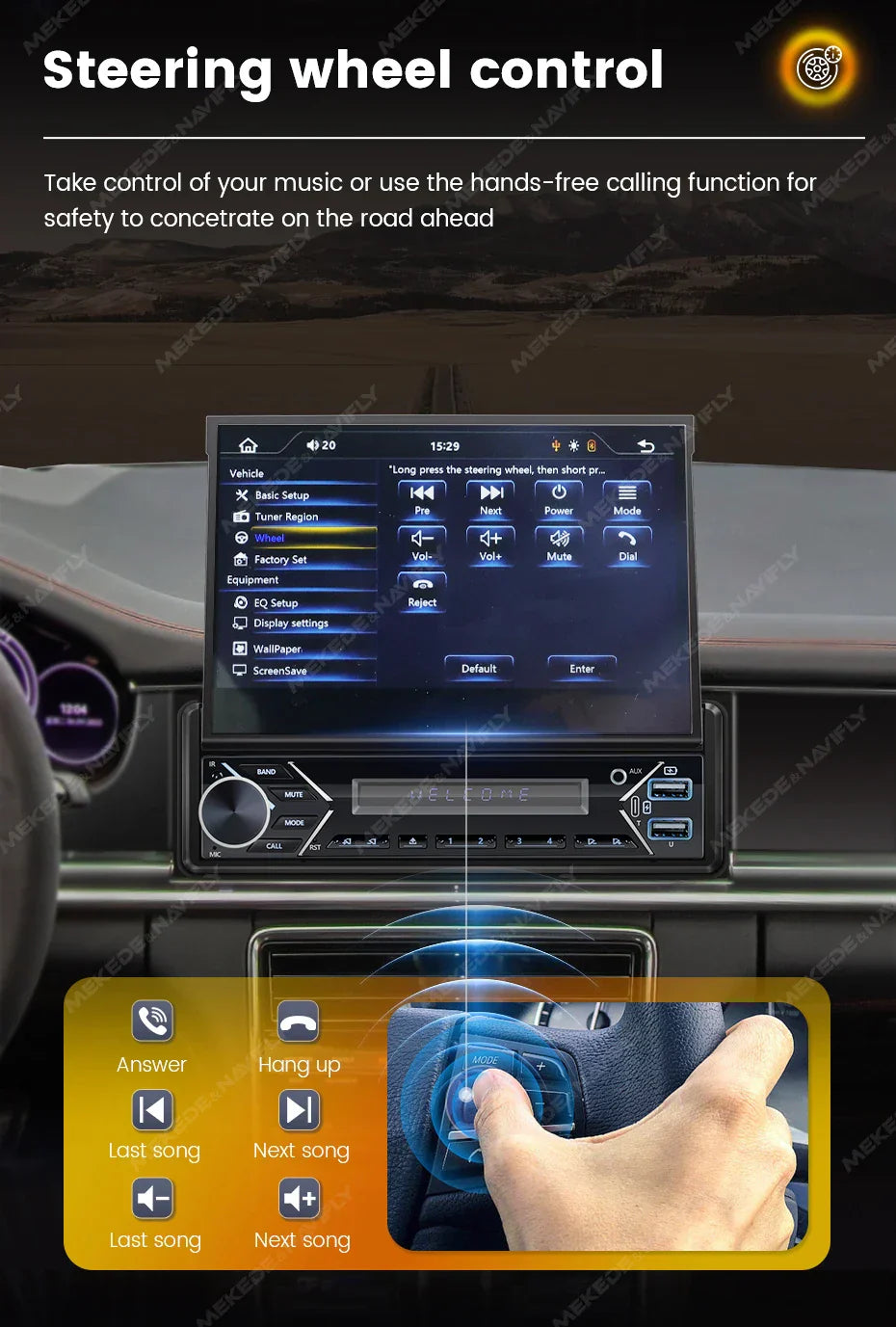 Universal 7" 1din Retractable Screen Car Radio Android Auto Carplay Multimedia Video Player Intelligent Vehicle System BT FM USB