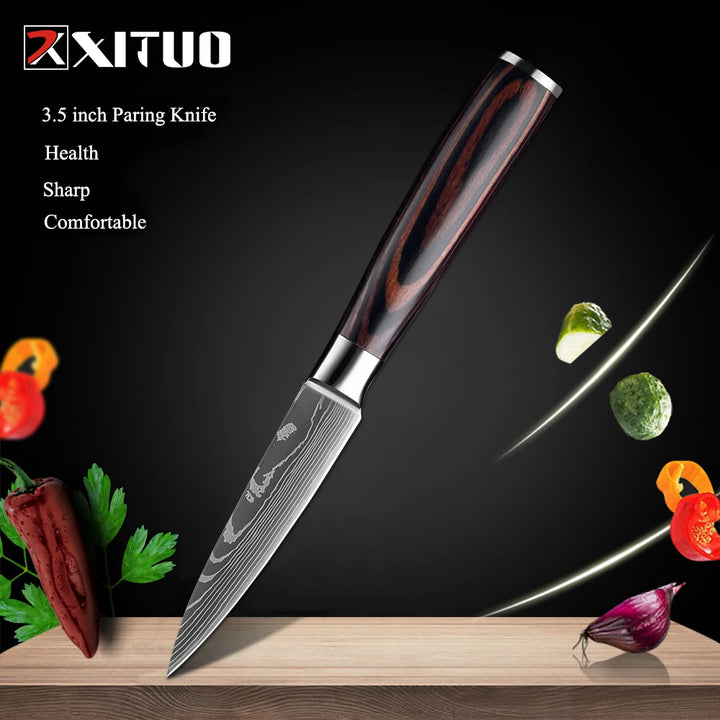 XITUO Professional Damascus Laser Pattern Chef Knife High-Quality Kitchen Knife, Sharp Slicing Cleaver, Boning & Utility Knife